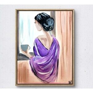 WS original morning view painting 14X11 canvas acrylic abstract modern wall art